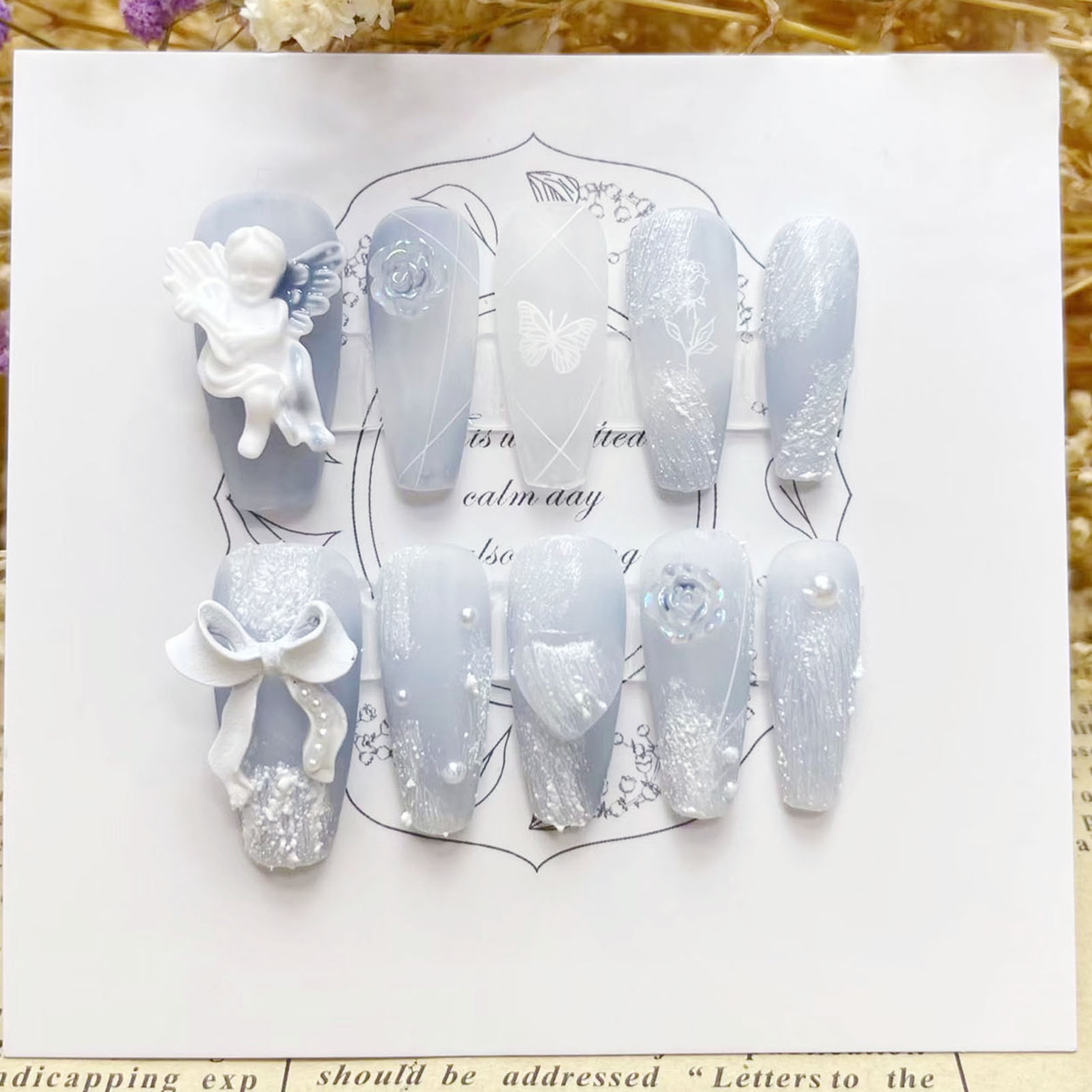 Nail Art Press On - 3D Plaster Angel False Nails Glossy