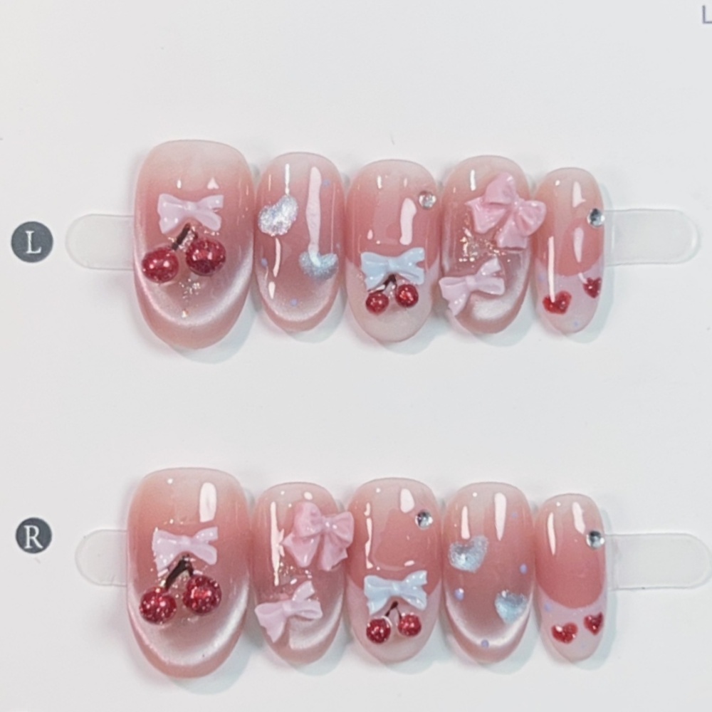 Nail Art Pink - 10pcs Cat's Eye Handmade Fake Nail
