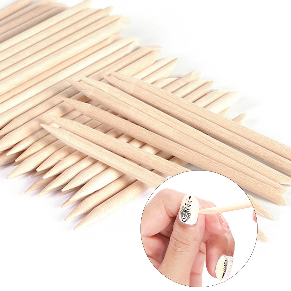 100pcs Wooden Cuticle Pusher R - Nail Art Orange ulasan dan harga