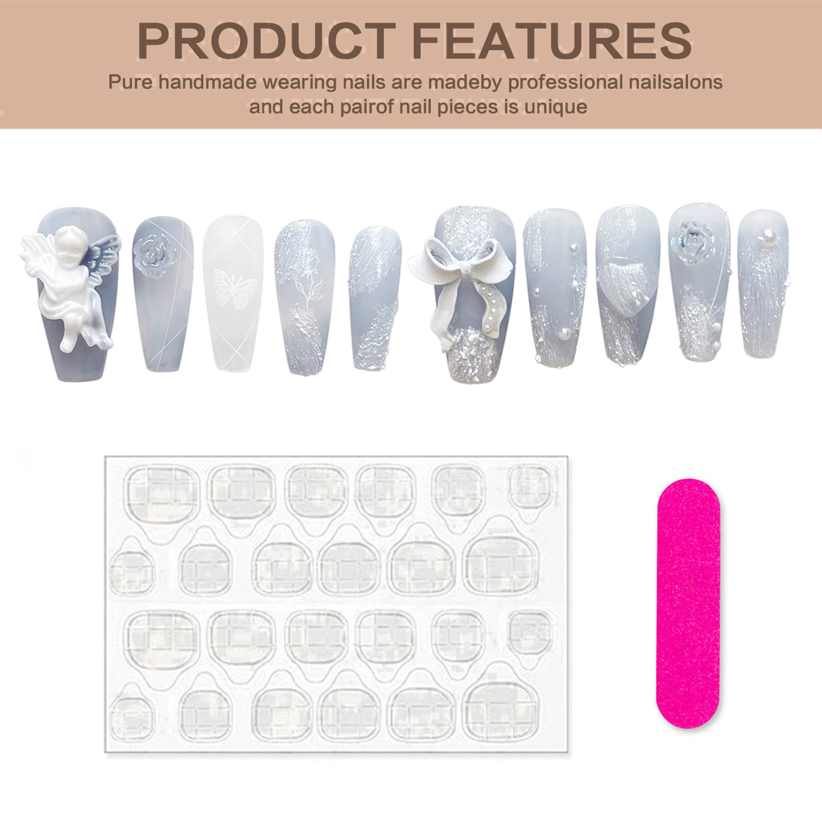 3D Plaster Angel False Nails G - Nail Art Press On ulasan dan harga