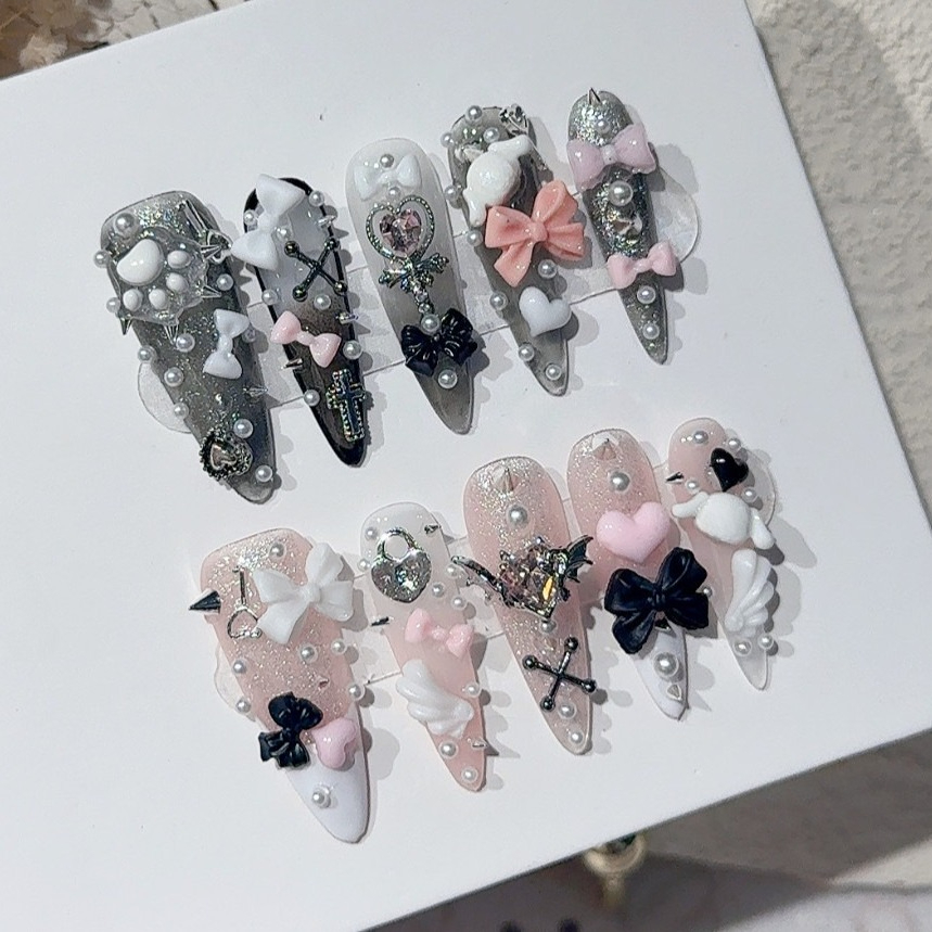Jirai Y2K Spice Girl Black Pin - Nail Art Pink ulasan dan harga