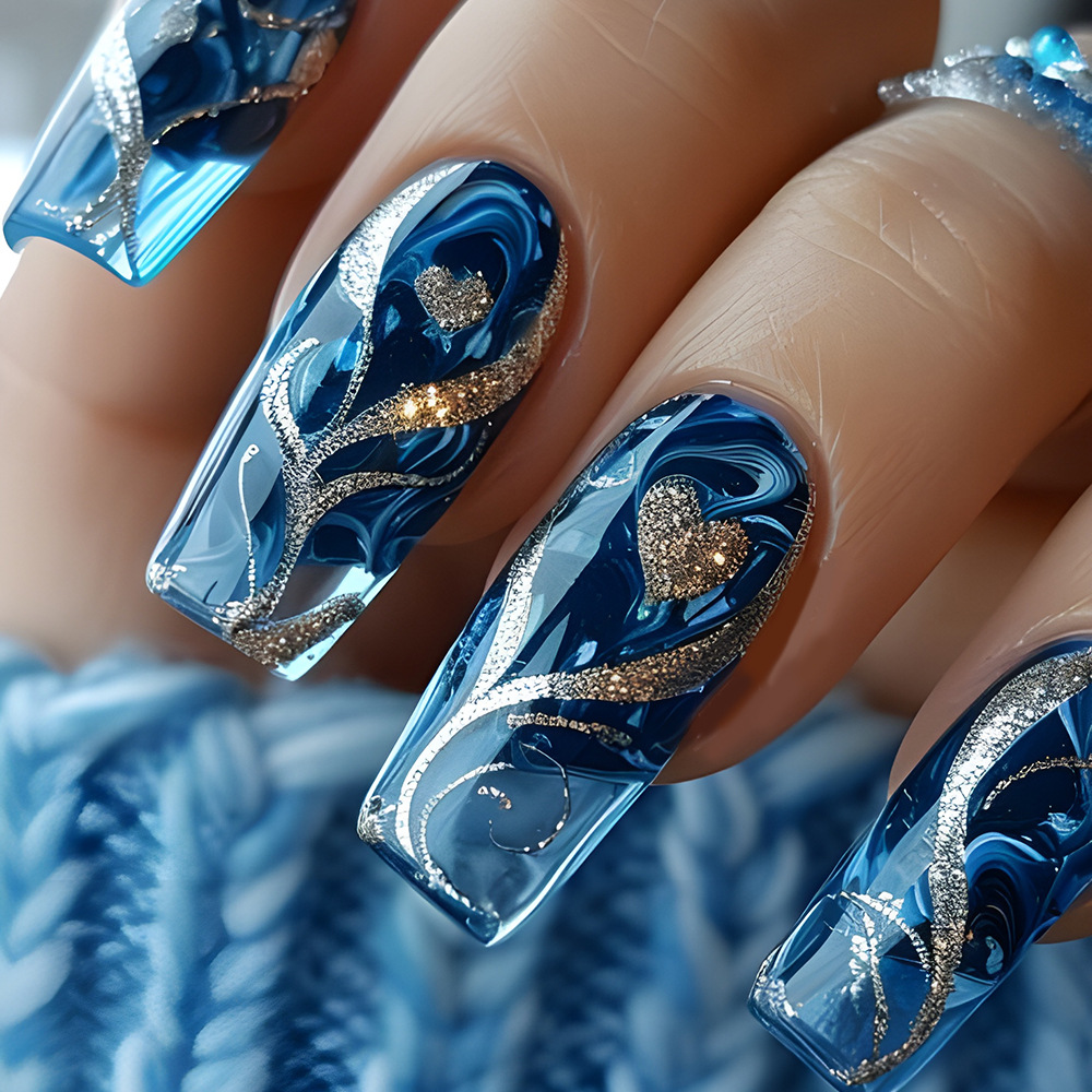 24pcs Blue Press on Nails Spic - Nail Art Press On ulasan dan harga