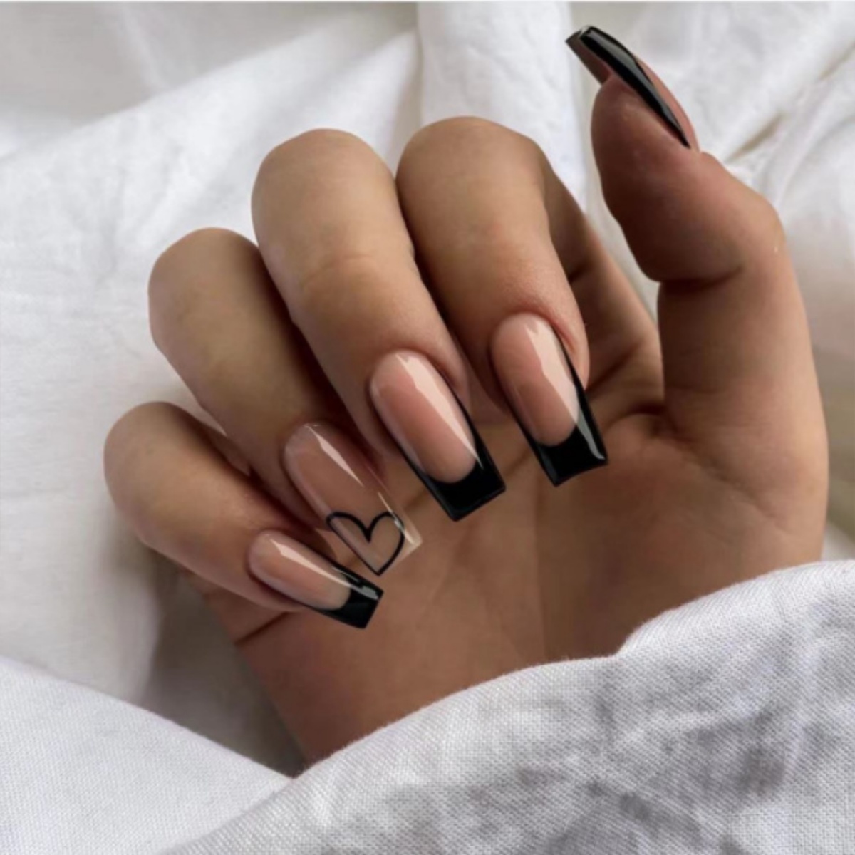 24pcs Black French Fake Nails  - Nail Art Press On ulasan dan harga