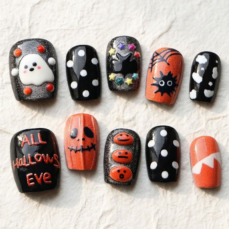 10Pcs Halloween Ghost Pumpkin  - Nail Art Press On ulasan dan harga