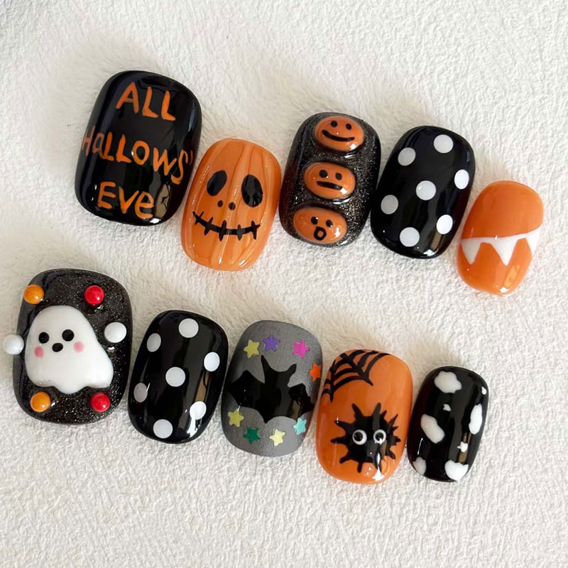 10Pcs Halloween Ghost Pumpkin  - Nail Art Press On ulasan dan harga