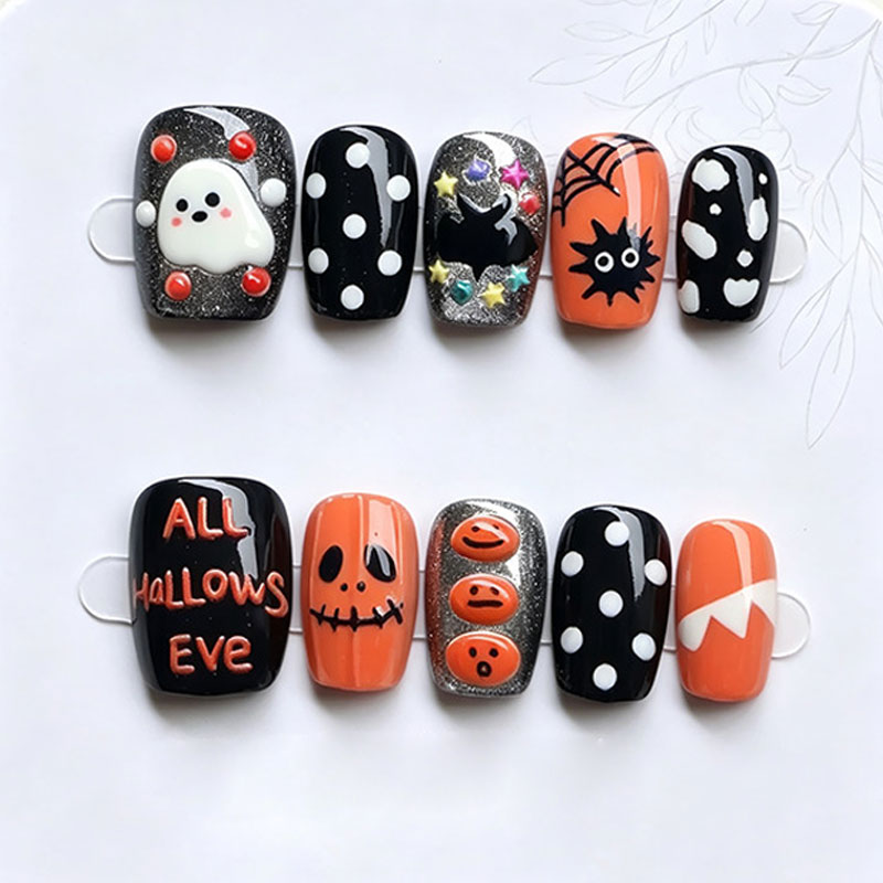 10Pcs Halloween Ghost Pumpkin  - Nail Art Press On ulasan dan harga