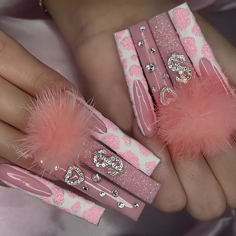 24Pcs Extra Long Square Press  - Nail Art Pink ulasan dan harga