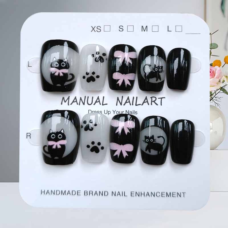 10Pcs Cute Cartoon Black Cat a - Nail Art Pink ulasan dan harga